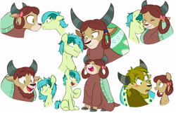 Size: 7200x4626 | Tagged: safe, artist:chub-wub, sandbar, yona, earth pony, pony, yak, g4, she's all yak, absurd resolution, alternate hairstyle, beard, blushing, boop, cute, eyes closed, facial hair, female, looking at each other, male, noseboop, nuzzling, older, older sandbar, older yona, open mouth, open smile, ponified, pony yona, raised hoof, rule 63, sandbank, ship:yonabar, ship:yonbank, shipping, simple background, sitting, smiling, species swap, stallion, straight, white background, yak sandbar, yakified, yon