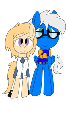 Size: 2304x4096 | Tagged: safe, artist:symphonydawn3, derpibooru exclusive, oc, oc only, oc:jackie spectre, oc:silver seraph, earth pony, pegasus, pony, 2021 community collab, derpibooru community collaboration, clothes, female, librarian, looking at you, male, mare, scarf, shipping, simple background, smiling, stallion, standing, straight, transparent background