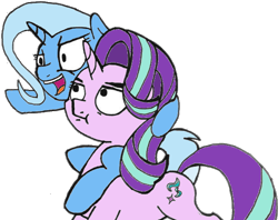 Size: 614x487 | Tagged: editor needed, safe, artist:ewoudcponies, edit, starlight glimmer, trixie, pony, unicorn, g4, colored, duo, ponies riding ponies, riding, simple background, transparent background, trixie riding starlight glimmer