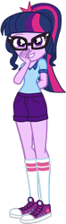 Size: 449x1519 | Tagged: safe, artist:gmaplay, sci-twi, twilight sparkle, equestria girls, g4, my little pony equestria girls: legend of everfree, camp everfree outfits, clothes, converse, cute, glasses, nerd, ponytail, shirt, shoes, shorts, simple background, solo, transparent background, twiabetes