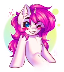 Size: 1200x1347 | Tagged: safe, artist:falafeljake, oc, oc only, pony, unicorn, blushing, cute, looking at you, one eye closed, solo, wink, winking at you