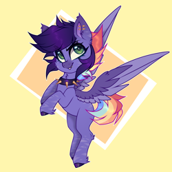 Size: 4000x4000 | Tagged: safe, artist:_spacemonkeyz_, oc, oc only, oc:cozmic prizm, pegasus, pony, absurd resolution, collar, fangs, piercing, solo, spiked collar, stripes