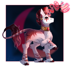 Size: 1120x1042 | Tagged: safe, artist:jeshh, oc, oc only, oc:imari, hybrid, pony, zony, bottle, magic, male, mask, solo, stallion