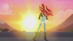 Size: 1920x1080 | Tagged: safe, screencap, sunset shimmer, equestria girls, g4, my past is not today, solo, sun, sunrise, sunshine shimmer