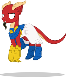 Size: 1280x1510 | Tagged: safe, artist:mlp-trailgrazer, oc, oc only, oc:swift wit, dragon, hybrid, longma, clothes, cosplay, costume, simple background, solo, transparent background, uatu the watcher