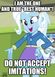 Size: 429x600 | Tagged: safe, edit, edited screencap, screencap, trixie, equestria girls, equestria girls specials, g4, my little pony equestria girls: better together, my little pony equestria girls: forgotten friendship, caption, hand on hip, image macro, text