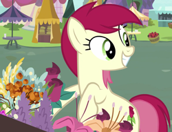 Size: 1862x1421 | Tagged: safe, screencap, roseluck, earth pony, pony, g4, it isn't the mane thing about you, cropped, cute, female, flower, mare, rosabetes, smiling, solo