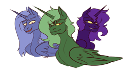 Size: 1920x1080 | Tagged: safe, artist:hecate, oc, alicorn, pony, fallout equestria, agressive, blue alicorn (fo:e), female, green alicorn (fo:e), purple alicorn (fo:e), wings