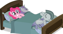 Size: 8000x4360 | Tagged: safe, artist:frownfactory, limestone pie, marble pie, maud pie, pinkie pie, earth pony, pony, g4, hearthbreakers, bed, eyes closed, female, grin, mare, simple background, sleeping, smiling, transparent background, vector