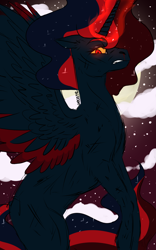 Size: 1276x2048 | Tagged: safe, artist:hecate, alicorn, pony, fallout equestria, blood moon, magic, moon, remains, solo, wings