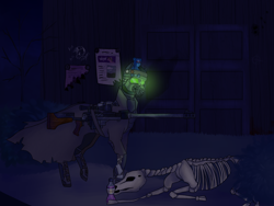 Size: 2560x1920 | Tagged: safe, artist:hecate, oc, oc only, pony, skeleton pony, fallout equestria, bone, clothes, desert ranger, gun, ncr ranger, skeleton, solo, wasteland, wasteland equestrians, weapon