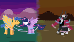 Size: 3840x2160 | Tagged: safe, artist:twilightsparkle0428, flash sentry, lord tirek, twilight sparkle, alicorn, centaur, pegasus, pony, taur, g4, dark magic, female, fight, high res, magic, male