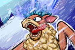 Size: 1800x1200 | Tagged: safe, artist:thescornfulreptilian, velvet (tfh), deer, reindeer, them's fightin' herds, community related, female, ice, majestic as fuck, open mouth, snow, solo, tongue out, uvula