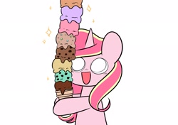 Size: 2048x1443 | Tagged: safe, artist:kittyrosie, oc, oc only, oc:rosa flame, pony, unicorn, bust, cute, female, food, ice cream, ice cream cone, mare, ocbetes, open mouth, simple background, smiling, solo, white background