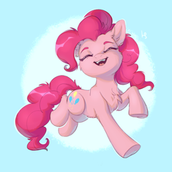 Size: 5000x5000 | Tagged: safe, artist:ls_skylight, pinkie pie, earth pony, pony, g4, absurd resolution, cheek fluff, chest fluff, commission, cute, diapinkes, eyes closed, female, mare, open mouth, smiling, solo, underhoof