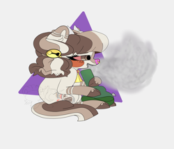 Size: 3500x3000 | Tagged: safe, artist:sundayrain, oc, oc only, oc:mississippi, cow, bell, bong, cloven hooves, cowbell, cutie mark, drug use, drugs, high as fuck, high res, marijuana, nose piercing, piercing, red eyes, simple background, smoke weed everyday, solo, watermark