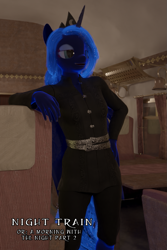 Size: 793x1189 | Tagged: safe, artist:stellarator, princess luna, anthro, unguligrade anthro, comic:a morning with the night, comic:night train, g4, 3d, blender, blender cycles, breasts, clothes, female, jewelry, not sfm, regalia, solo