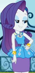 Size: 979x2045 | Tagged: safe, screencap, rarity, equestria girls, g4, my little pony equestria girls: better together, sock it to me, sock it to me: rarity, canterlot high, clothes, cute, diamond, dress, female, geode of shielding, gold, hand on hip, jewelry, legs, lidded eyes, magical geodes, makeup, necklace, outdoors, pencil skirt, raribetes, rarity peplum dress, skirt, sleeveless, smiling, soccer field, waistband, wrist cuffs