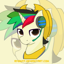 Size: 1000x1000 | Tagged: safe, oc, oc only, pony, unicorn, pony town, brown eyes, hat, headphones, neckerchief, solo, zoom layer