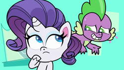 Size: 1920x1080 | Tagged: safe, screencap, rarity, spike, dragon, pony, unicorn, director spike's mockumentary, g4, g4.5, my little pony: pony life, female, male, mare