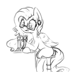 Size: 1105x1069 | Tagged: safe, artist:alazak, oc, oc only, oc:autumn breeze, alcohol, bar, beer, glasses, monochrome