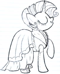 Size: 1353x1670 | Tagged: safe, anonymous artist, rarity, pony, g4, clothes, dress, lined paper, solo, traditional art