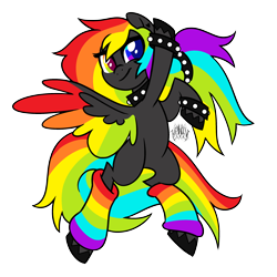 Size: 3000x3000 | Tagged: safe, artist:renhorse, oc, oc only, pegasus, pony, choker, colored wings, female, heterochromia, high res, leg warmers, mare, multicolored wings, solo, spiked choker, spiked wristband, wings, wristband