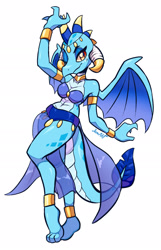 Size: 1348x2095 | Tagged: safe, artist:jamoart, princess ember, dragon, anthro, plantigrade anthro, g4, anklet, armlet, belly dancer, belly dancer outfit, bracelet, breasts, busty princess ember, clothes, dragoness, eyelashes, female, horn, horn jewelry, jewelry, lizard breasts, looking at you, midriff, one eye closed, simple background, solo, white background, wings, wink