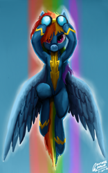 Size: 1600x2560 | Tagged: safe, artist:raphaeldavid, rainbow dash, pegasus, pony, g4, awesome, clothes, flying, goggles, looking at you, rainbow trail, solo, uniform, wonderbolts uniform