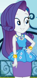 Size: 981x2045 | Tagged: safe, screencap, rarity, equestria girls, g4, my little pony equestria girls: better together, sock it to me, sock it to me: rarity, canterlot high, clothes, cropped, cute, diamond, dress, female, geode of shielding, gold, hand on hip, jewelry, legs, magical geodes, makeup, necklace, outdoors, pencil skirt, raribetes, rarity peplum dress, skirt, sleeveless, smiling, soccer field, waistband, wrist cuffs