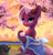 Size: 1981x2046 | Tagged: safe, artist:hitbass, jasmine leaf, earth pony, pony, semi-anthro, g4, arm hooves, cherry blossoms, clothes, cup, female, flower, flower blossom, flower in hair, food, high res, human shoulders, lidded eyes, looking at you, mare, sitting, smiling, smiling at you, solo, tea