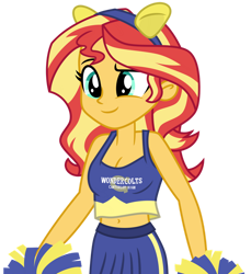 Size: 1024x1118 | Tagged: safe, artist:dm29, artist:emeraldblast63, sunset shimmer, equestria girls, adorasexy, belly button, breasts, cheerleader, cheerleader outfit, cleavage, clothes, cute, gloves, midriff, motorcross, pom pom, sexy, simple background, sleeveless, solo, transparent background