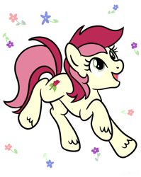 Size: 1536x1928 | Tagged: safe, artist:sjart117, roseluck, earth pony, pony, g4, female, flower, leaping, looking up, mare, prancing, simple background, smiling, solo, transparent background, unshorn fetlocks