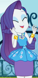 Size: 1002x2045 | Tagged: safe, screencap, rarity, equestria girls, equestria girls series, g4, sock it to me, spoiler:eqg series (season 2), canterlot high, clothes, cropped, cute, diamond, dress, eyes closed, female, geode of shielding, gold, jewelry, laughing, legs, magical geodes, makeup, necklace, outdoors, pencil skirt, raribetes, rarity peplum dress, skirt, sleeveless, smiling, soccer field, sock it to me: rarity, waistband, wrist cuffs