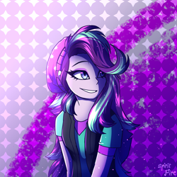 Size: 2000x2000 | Tagged: safe, artist:celes-969, starlight glimmer, equestria girls, equestria girls specials, g4, my little pony equestria girls: mirror magic, beanie, clothes, cute, glimmerbetes, hair over one eye, hat, high res, shirt, smiling, solo, vest