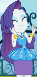 Size: 995x2045 | Tagged: safe, screencap, rarity, equestria girls, g4, my little pony equestria girls: better together, sock it to me, sock it to me: rarity, canterlot high, clothes, cropped, cute, diamond, dress, eyes closed, female, geode of shielding, gold, jewelry, legs, magical geodes, makeup, necklace, outdoors, pencil skirt, raribetes, rarity peplum dress, screencaped, skirt, sleeveless, smiling, soccer field, waistband, wrist cuffs