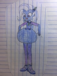 Size: 2448x3264 | Tagged: safe, artist:dupontsimon, trixie, fanfic:magic show of friendship, equestria girls, g4, blueberry, cornucopia costumes, fanfic art, food, high res, inflatable dress, lined paper, traditional art