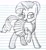 Size: 1367x1482 | Tagged: safe, anonymous artist, rarity, pony, unicorn, g4, clothes, female, hair bun, lined paper, mare, monochrome, skirt, socks, solo, traditional art