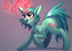 Size: 3508x2480 | Tagged: safe, artist:underpable, oc, oc only, oc:seafoam, pony, unicorn, bubble, chest fluff, cutie mark, female, glasses, high res, magic, mare, open mouth, red eyes, solo