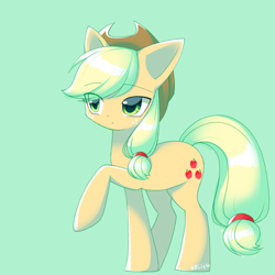 Size: 640x640 | Tagged: safe, artist:koiisu, applejack, earth pony, pony, g4, cute, female, green background, jackabetes, mare, simple background, solo