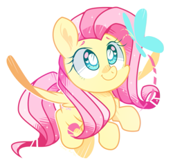 Size: 857x817 | Tagged: safe, artist:yokokinawa, fluttershy, butterfly, pegasus, pony, g4, chibi, cute, shyabetes, simple background, solo, weapons-grade cute, white background