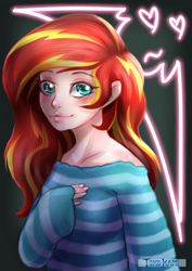 Size: 2480x3507 | Tagged: safe, artist:tokokami, sunset shimmer, equestria girls, g4, blushing, clothes, female, high res, human coloration, looking at you, solo, sweater