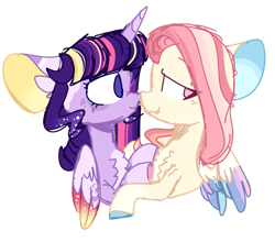 Size: 1280x1128 | Tagged: safe, artist:legendarty, fluttershy, twilight sparkle, alicorn, pegasus, pony, g4, alternate color palette, boop, female, lesbian, noseboop, ship:twishy, shipping, simple background, transparent background, twilight sparkle (alicorn)