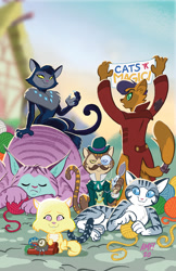 Size: 792x1224 | Tagged: safe, artist:tony fleecs, idw, admiral fluffington, capper dapperpaws, chummer, max, molly, shadow (g4), abyssinian, cat, anthro, g4, season 10, spoiler:comic, spoiler:comic97, cover, explosives, solo, yarn, yarn ball