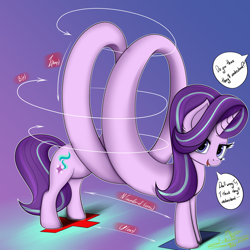 Size: 4000x4000 | Tagged: safe, artist:ser-p, starlight glimmer, pony, unicorn, g4, absurd resolution, elastic, electromagnetism, female, inductor, long glimmer, long pony, looking at you, magnetic field, mare, minus sign, physics, plus sign, solo, stretchy, wat