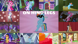 Size: 1978x1112 | Tagged: safe, edit, edited screencap, editor:quoterific, screencap, apple bloom, fluttershy, octavia melody, pinkie pie, rainbow dash, rarity, scootaloo, spike, starlight glimmer, sunset shimmer, sweetie belle, trixie, twilight sparkle, dragon, pegasus, pony, unicorn, a horse shoe-in, bridle gossip, dragon quest, equestria girls, equestria girls specials, fake it 'til you make it, friendship is magic, g4, marks for effort, may the best pet win, my little pony equestria girls: mirror magic, pinkie pride, road to friendship, the crystalling, the return of harmony, angry, bag, belly, bipedal, book, bow (instrument), cello, cutie mark crusaders, dancing, duo, earth pony rainbow dash, eyes closed, female, filly, musical instrument, nose in the air, open mouth, saddle bag, scared, stack, sunglasses, unicorn twilight, y pose