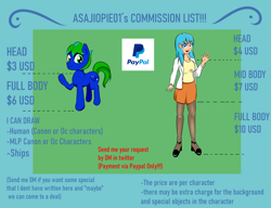 Size: 2600x2000 | Tagged: safe, artist:asajiopie01, oc, oc only, human, pony, advertisement, clothes, commission info, high res, paypal, simple background, text