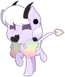 Size: 2502x2940 | Tagged: safe, artist:jetjetj, part of a set, oc, oc only, oc:obscenum, bat pony, pony, augmented tail, chibi, commission, female, heart, high res, horns, mare, mouth hold, solo, ych result