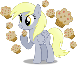 Size: 5472x4588 | Tagged: safe, artist:anime-equestria, derpy hooves, pegasus, pony, g4, alternate hairstyle, cute, derp, derpabetes, female, food, happy, mare, muffin, simple background, smiling, solo, that pony sure does love muffins, transparent background, vector, wings