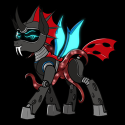 Size: 5000x5000 | Tagged: safe, artist:xexus, oc, oc only, oc:interloper, changeling, cyborg, changeling oc, horn, red changeling, solo, tail, tentacles, wings